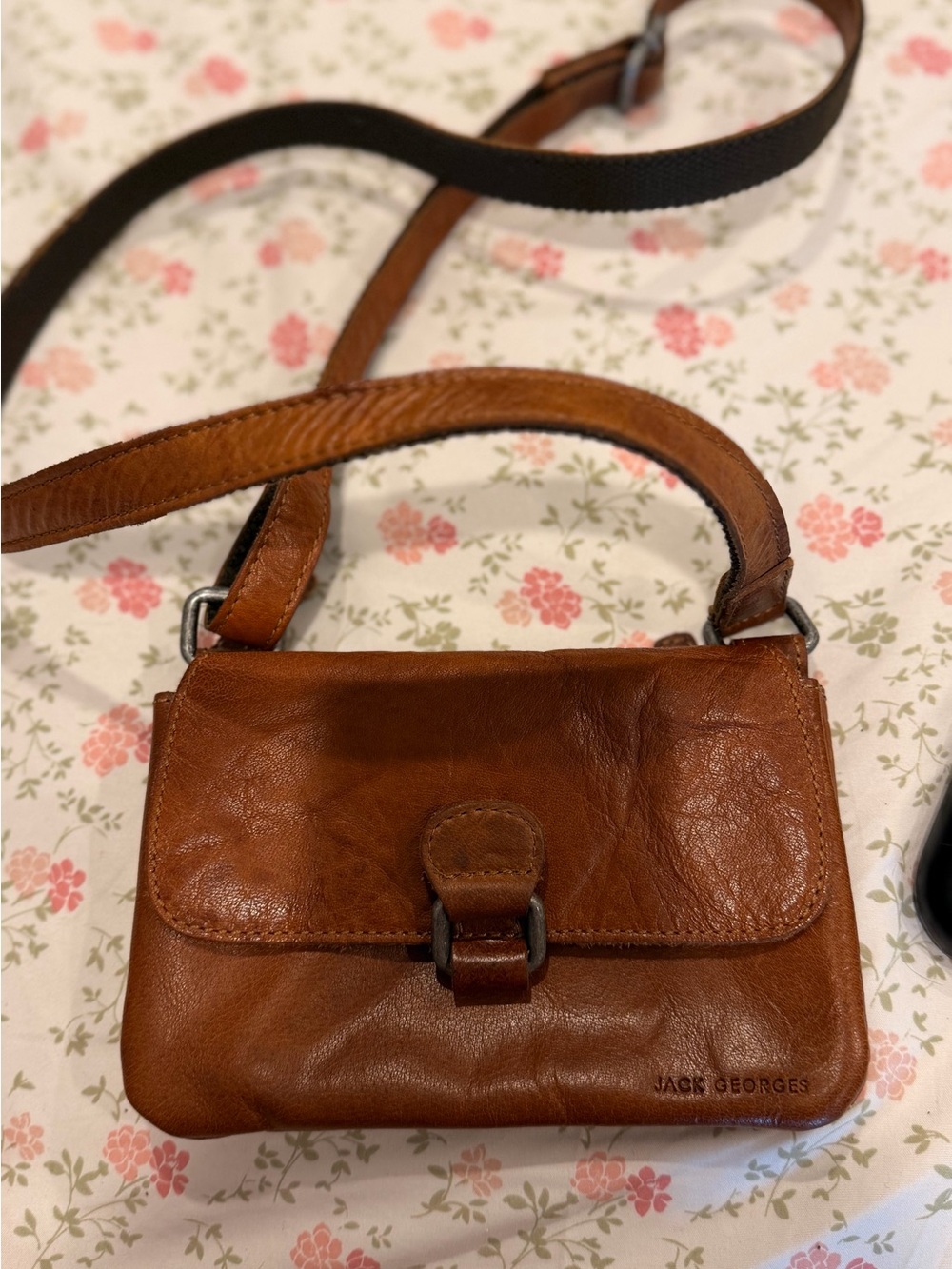 Jack Georges Brown Leather Crossbody Bag with Buckle Detail